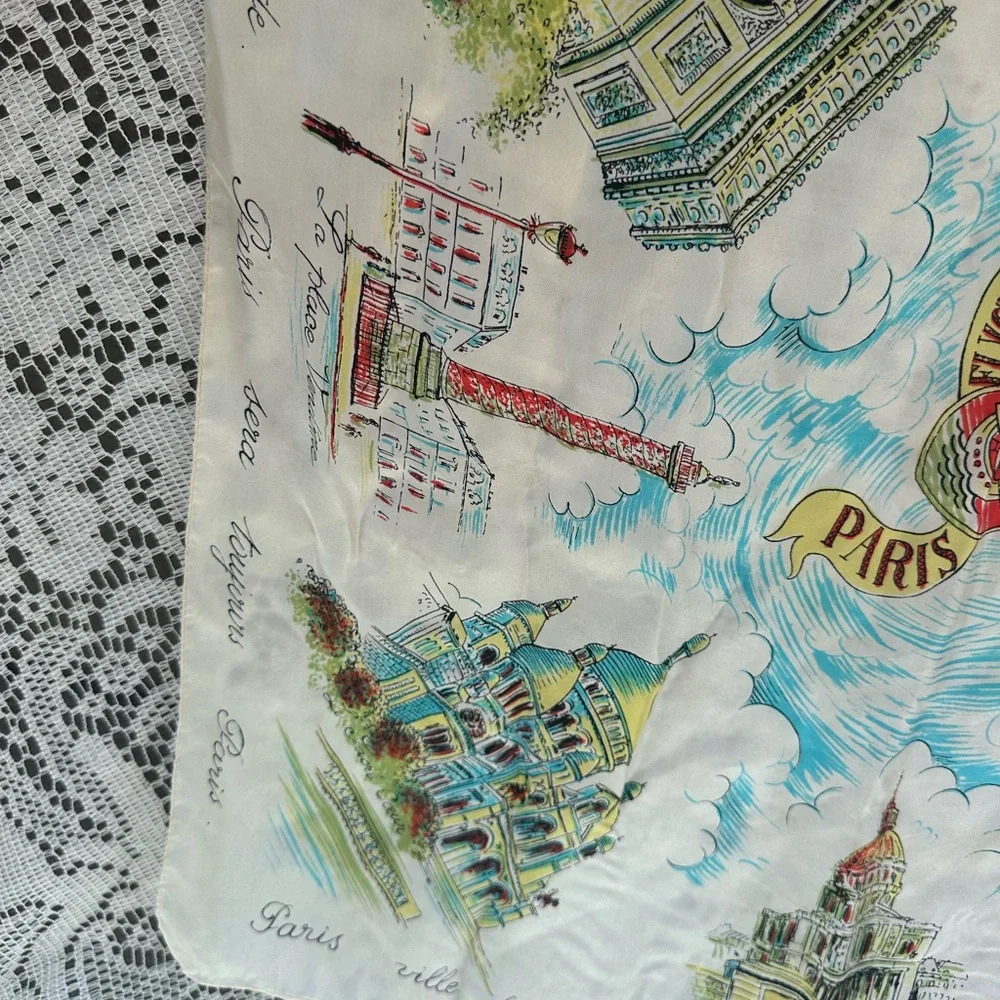 Vintage 1950s Paris Scarf Fluctuat Nec Mergitur Silk Landmark Square Caddy